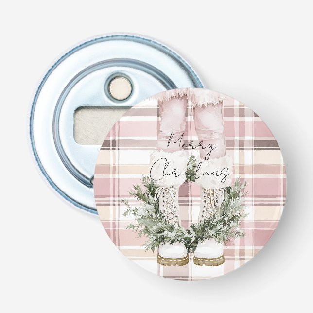 Chic Christmas Blush Pink Legs Boots Flaschenöffner (Vorderseite)