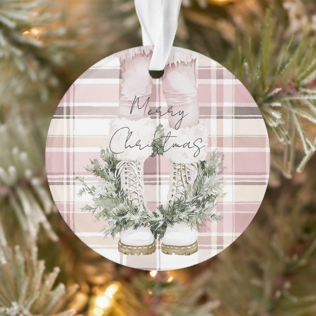 Chic Christmas Blush Pink Legs Boots Ornament (Baum)