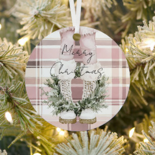 Chic Christmas Blush Pink Legs Boots Ornament Aus Metall