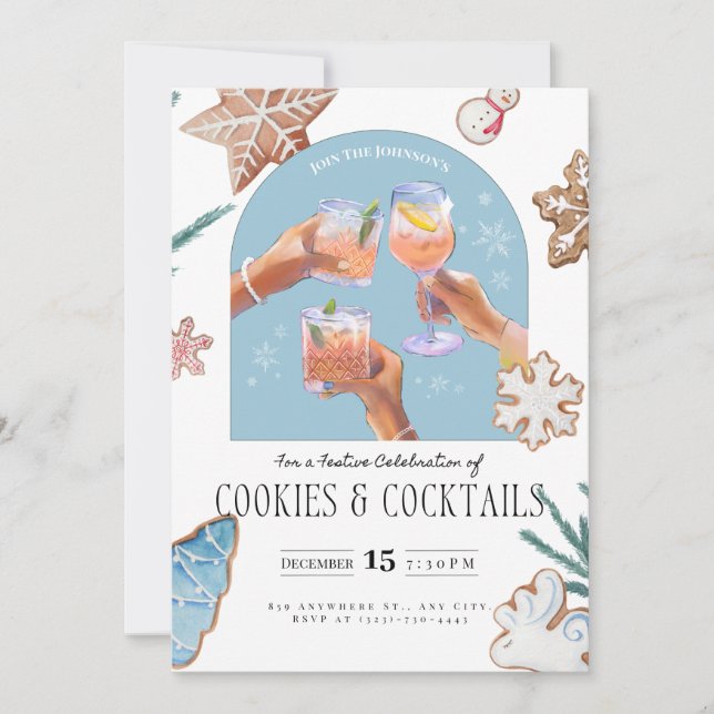 Chic Christmas "Cookies & Cocktails" Soiree Einladung (Vorderseite)