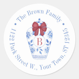 Chic Christmas Ginger Jar Monogram Rücksendeadress Runder Aufkleber