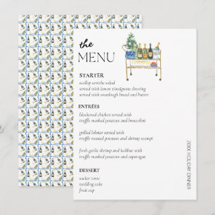 Chic Christmas Holiday Bar Cart Dinner Party Menü Menükarte