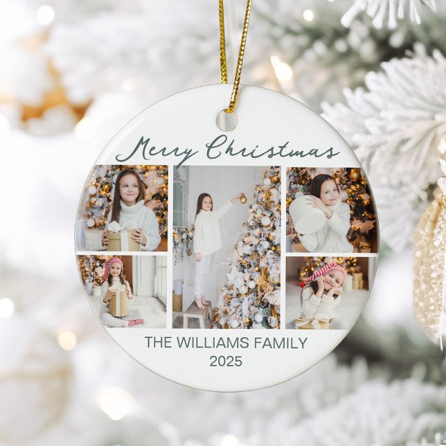 Chic Christmas Photo Collage 2025 Keepsake Keramik Ornament (Von Creator hochgeladen)