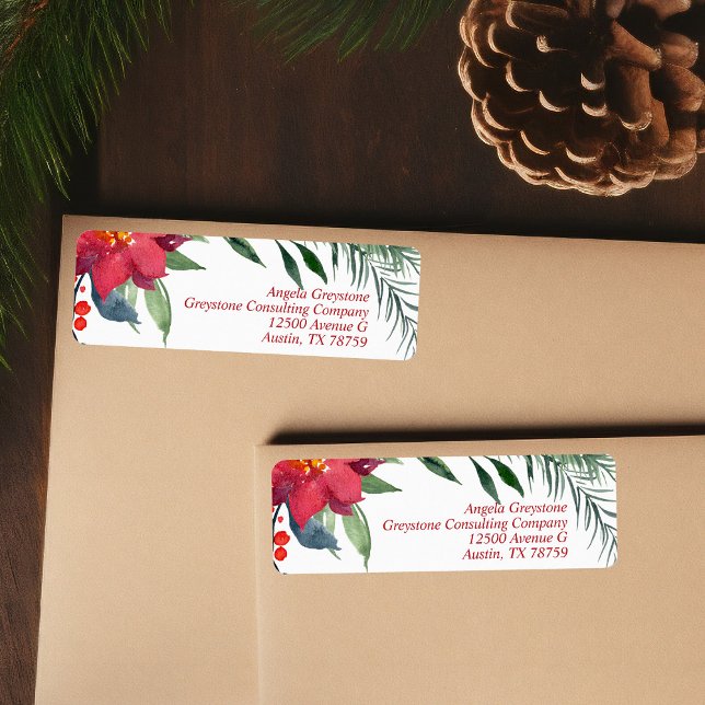 Chic Christmas Poinsettia Business Return Address (Von Creator hochgeladen)