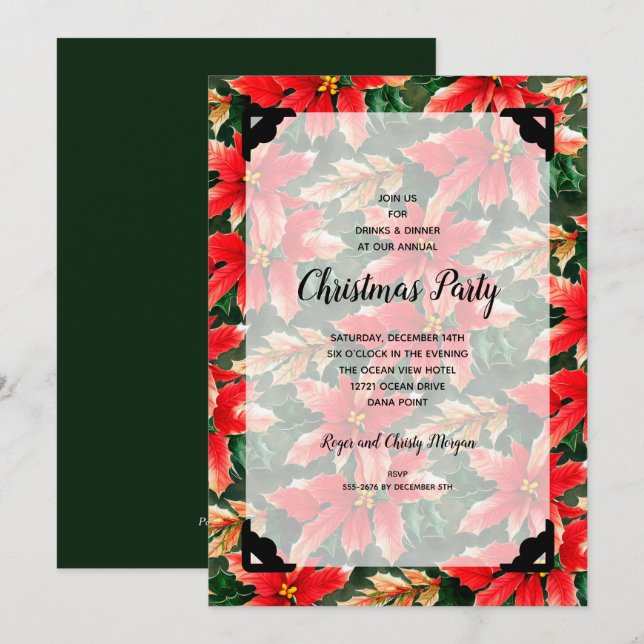 Chic Christmas Poinsettia und Imitats Vellum Einladung (Vorne/Hinten)