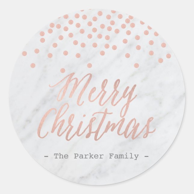 CHIC CHRISTMAS Rose Gold und Marmoraufkleber Runder Aufkleber (Vorderseite)
