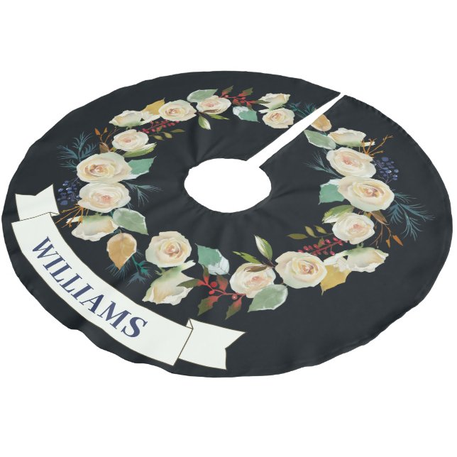 Chic Christmas Rose Wreath Pattern Polyester Weihnachtsbaumdecke (Schrägansicht)