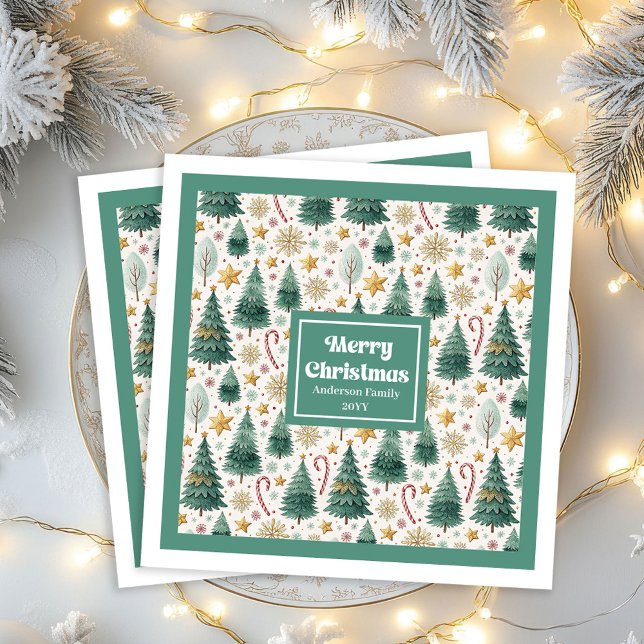 Chic Christmas Trees Earthy Holiday Paper Napkins Serviette (Chic Christmas Trees Earthy Holiday Paper Napkins)