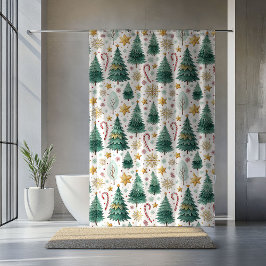Chic Christmas Trees Watercolor Holiday Curtain Duschvorhang