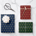 Chic Christmas Wrapping Paper Flat Sheet Set 3 Geschenkpapier Set<br><div class="desc">Set des Packpapiers in einem klassischen,  goldgelben Sternenmuster auf grünem,  marineblau und rotem Hintergrund.</div>