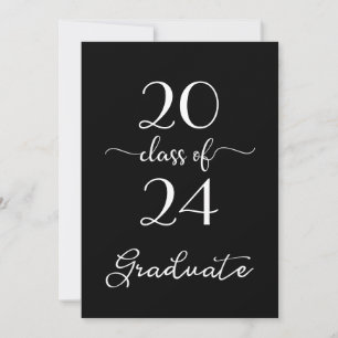 Chic Class of 2024 Schwarz-weiß Graduation Party Einladung