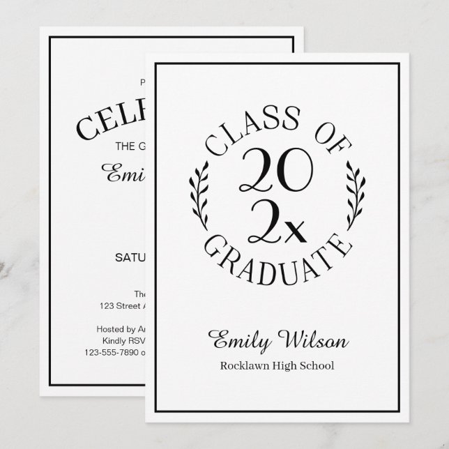 Chic Class of Schwarz-weiß Emblem Graduation Party Einladung (Vorne/Hinten)