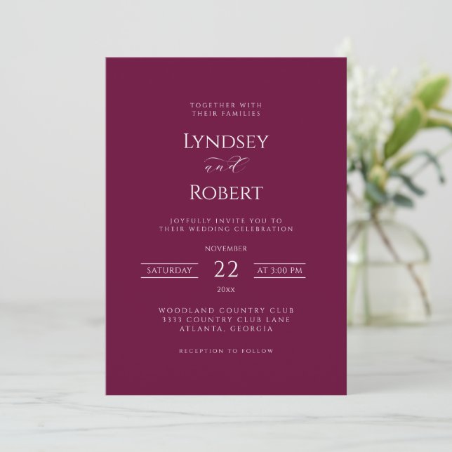 Chic Classic Burgund und White Wedding Einladung (Stehend Vorderseite)