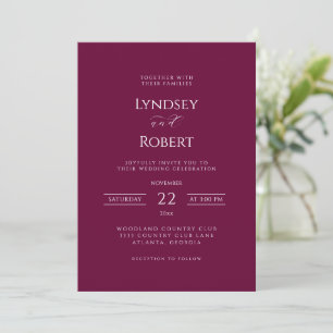 Chic Classic Burgund und White Wedding Einladung