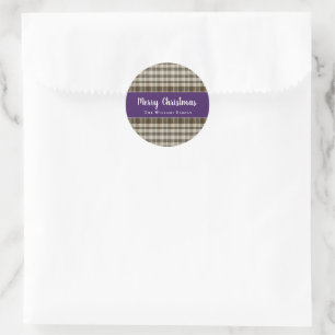 Chic Classic Frohe Weihnachten Kariert Lila White Runder Aufkleber