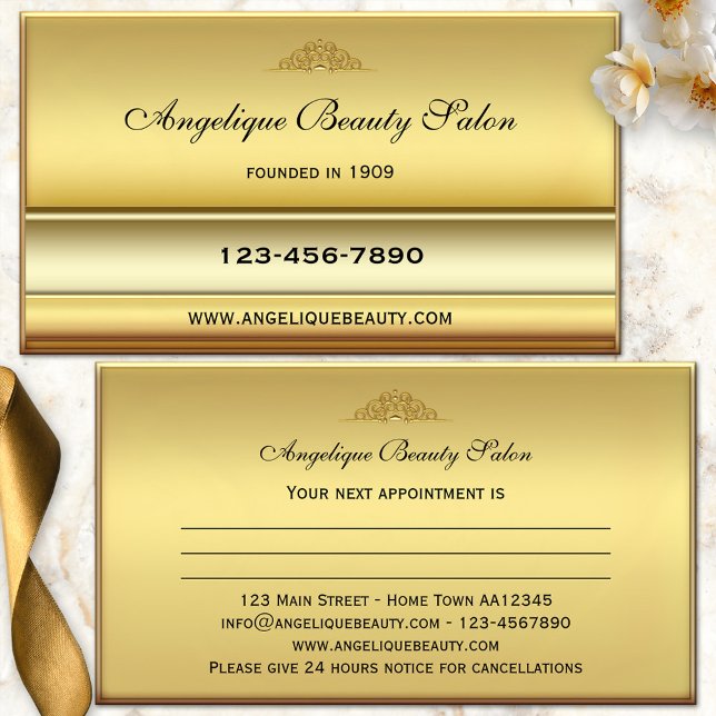 Chic Classic Gold Beauté Carte de visite de rendez (Elegant business appointment card in stylish classic gold - beauty - nail salon - french manicure)