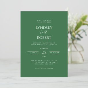 Chic Classic Green and White Wedding Einladung
