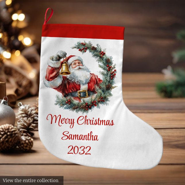 Chic Classic Santa Claus Trendy Editable Christmas Großer Weihnachtsstrumpf (Chic Classic Santa Claus Trendy Editable Christmas Large Christmas Stocking)