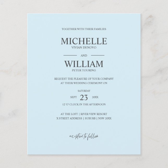 Chic Classic Schlicht Blue Elegante Budget Hochzei (Vorderseite)