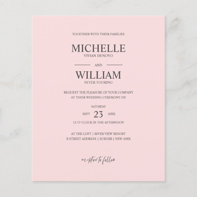 Chic Classic Schlicht Pink Elegantes Budget Hochze (Vorderseite)