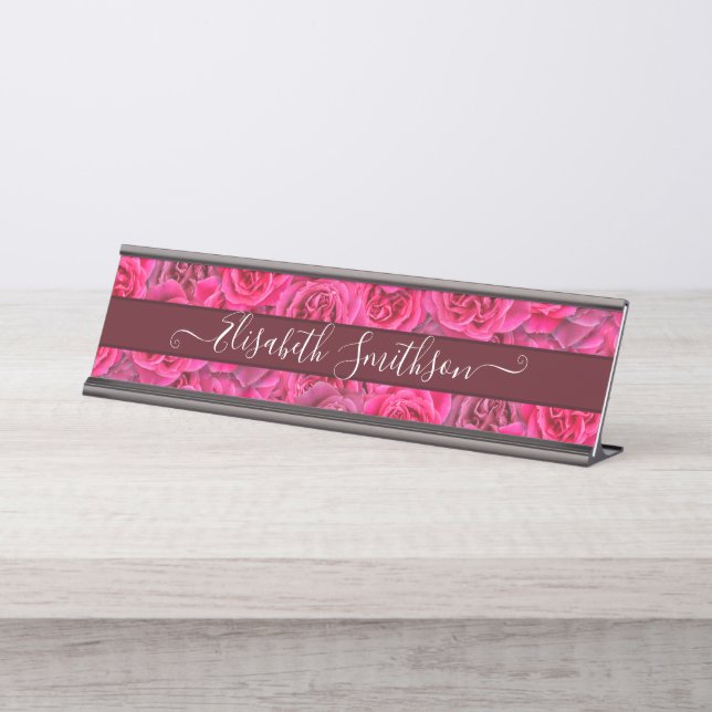 Chic Classy Elegante Custom Beruflich Floral Schreibtischnamensplakette (Vorderseite )