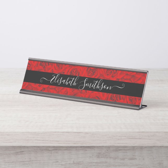 Chic Classy Elegante Custom Beruflich Floral Schreibtischnamensplakette (Vorderseite )