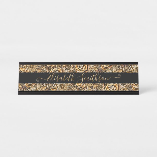 Chic Classy Elegante Custom Beruflich Floral Schreibtischnamensplakette (Vorderseite )