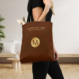 Chic Classy Imitats Brown Leather & Gold Initialen Tasche
