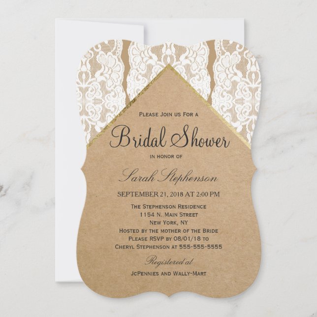 Chic & Classy White Lace, Gold & Gerecycelt Paper Einladung (Vorderseite)