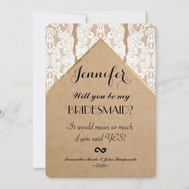 Chic & Classy White Lace, Gold & Gerecycelt Paper Einladung (Vorderseite)
