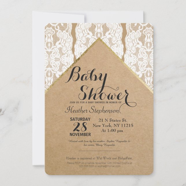 Chic & Classy White Lace, Gold & Gerecycelt Paper Einladung (Vorderseite)