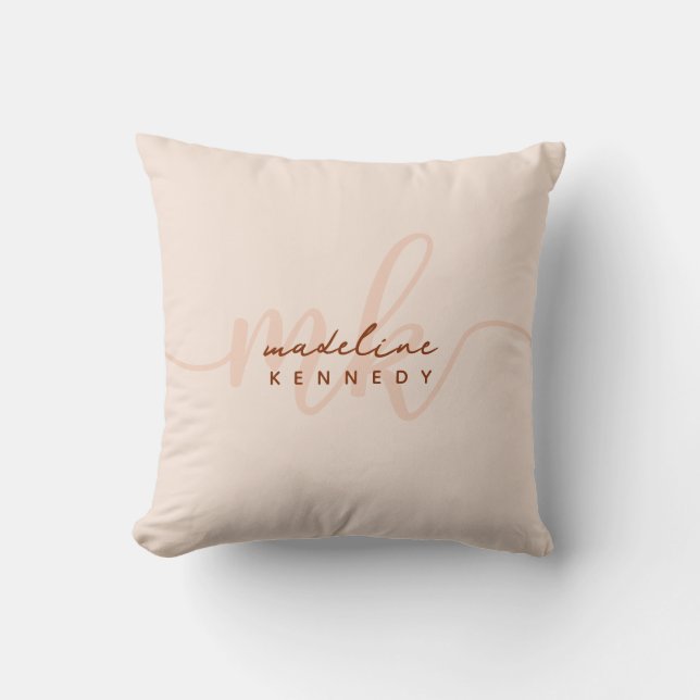 Chic Clay und Beige Moderne Monogramm Kissen (Vorderseite)