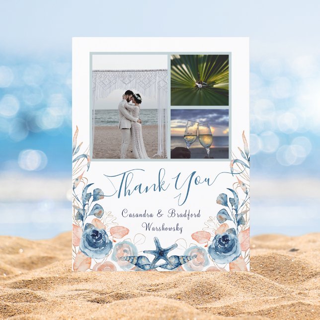 Chic Coastal Foto Hochzeit Danke Postcard Postkarte (Von Creator hochgeladen)