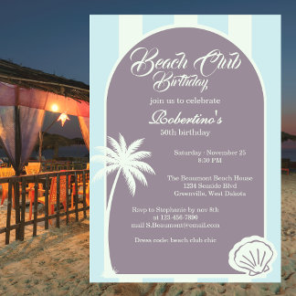 Chic Coastal Stripe Beach Club 50. Geburtstag Einladung