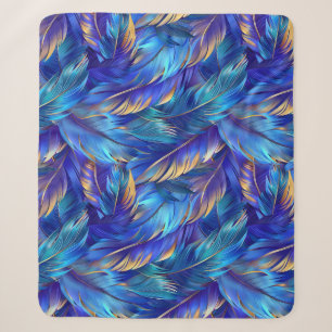 Chic Cobalt Blue Gold Federn Muster Sherpadecke
