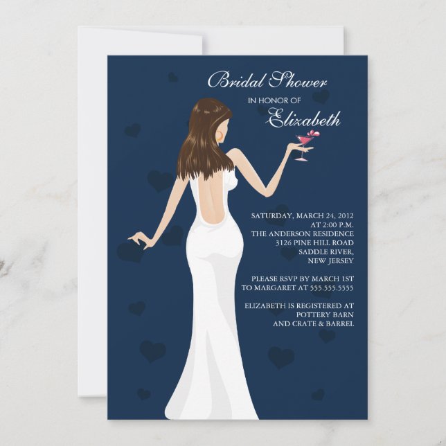 Chic Cocktail Bridal Shower Invitation bleue (Devant)
