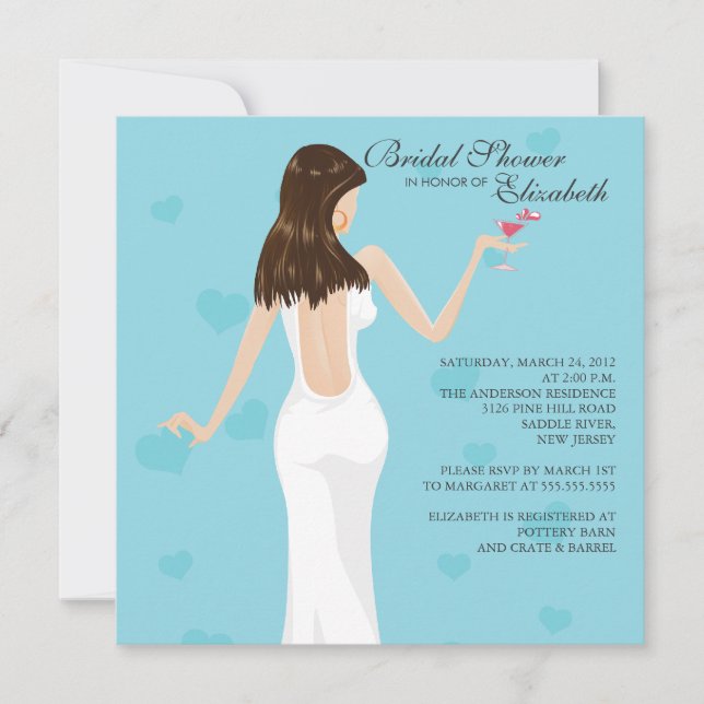 Chic Cocktail Bridal Shower Invitation Blue (Devant)