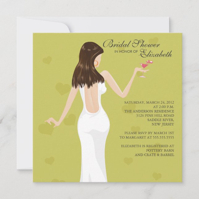 Chic Cocktail Bridal Shower Invitation Green (Devant)
