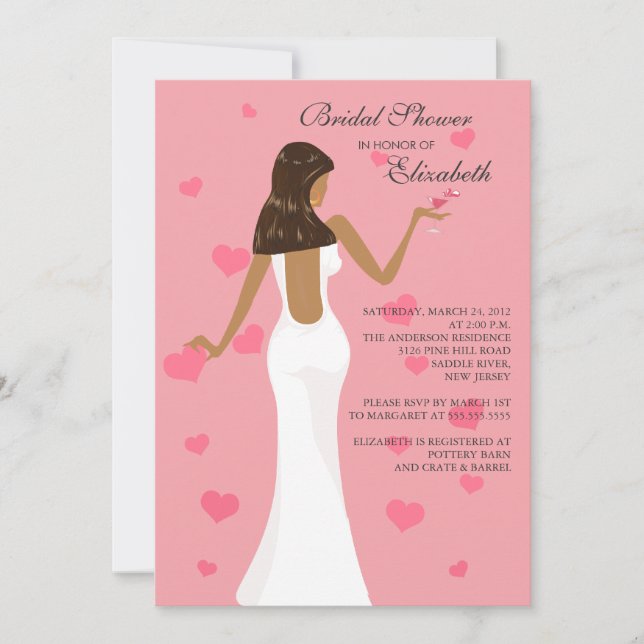Chic Cocktail Bridal Shower Invitation Pink (Devant)