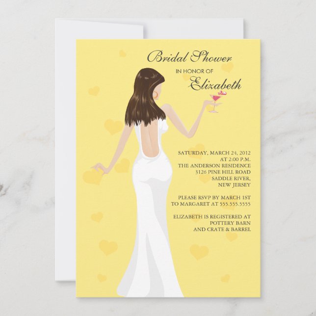 Chic Cocktail Bridal Shower Invitation Yello (Devant)