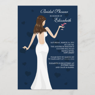 Chic Cocktail Bride Bridal Dusche Einladung blau