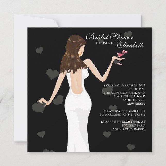 Chic Cocktail Bride Bridal Shower Invitation Black Einladung (Vorderseite)