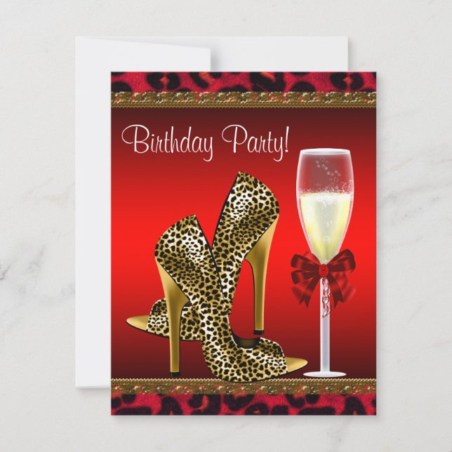 Chic Cocktail High Heel Schuhe Red Leopard Geburts Einladung (Vorderseite)