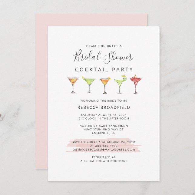 Chic Cocktail Party Script-Brautparty Einladung (Vorne/Hinten)
