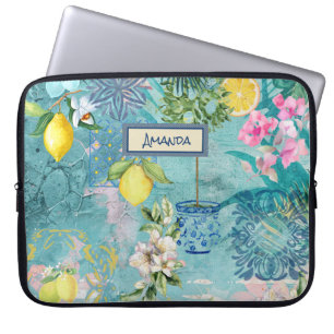 Chic Collage blau türkis sizilianisch Zitrusblüte Laptopschutzhülle