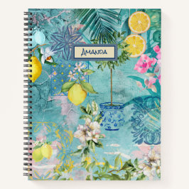 Chic Collage blau türkis sizilianisch Zitrusblüte Notizbuch