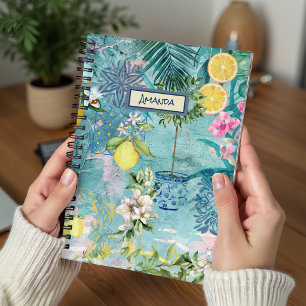 Chic Collage blau türkis sizilianisch Zitrusblüte Notizbuch