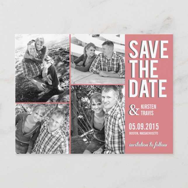 Chic Collage Save the Date Postcard Ankündigungspostkarte (Vorderseite)