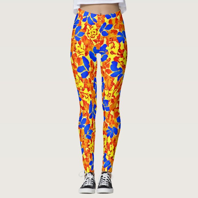 Chic Color Burst Foliage Muster Leggings (Vorderseite)