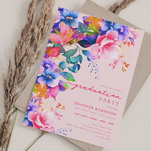 Chic Colorful Garden Abschluss Blues Einladung